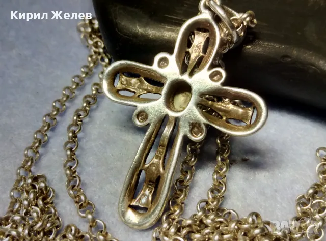 АВТОРСКИ АЖУРЕН СРЕБЪРЕН КРЪСТ СРЕБРО 925 NF с КРАЛСКИ СЕДЕФ МАРКАЗИТИ СРЕБЪРНА ВЕРИЖКА ИТАЛИЯ 41807, снимка 12 - Колиета, медальони, синджири - 49486908