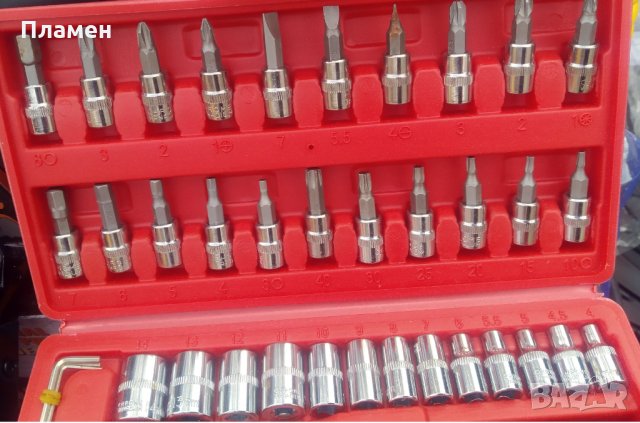 Комплект кутия с ръчни инструменти гедоре тресчотка и накрайници 46 части хром ванадий, снимка 2 - Гедорета - 34404006