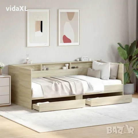 vidaXL Дневно легло с чекмеджета, без матрак, сонома дъб, 90x190 см, снимка 2 - Спални и легла - 56146942
