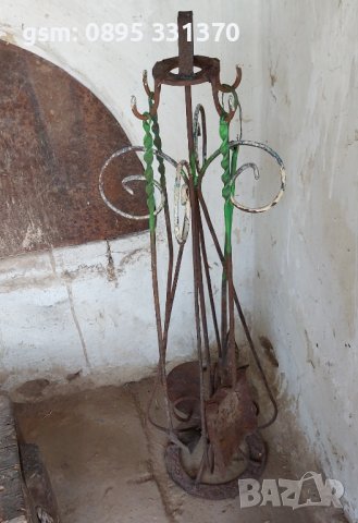 Комплект Инструменти за камина със стойка, от ковано желязо, ръжен, снимка 9 - Други - 41656472