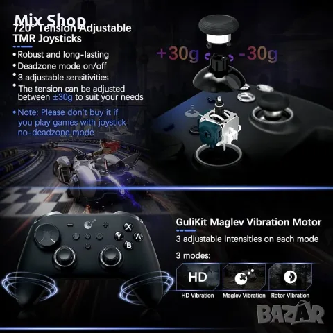 Нов Контролер GuliKit TT MAX за Switch 2/1, PC, Android, iOS, SteamOS (черен), снимка 3 - Аксесоари - 55987017