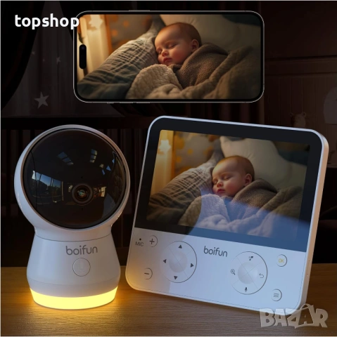 Чисто нов запечатан 2K AI Бебефон BOIFUN – 5.5" Дисплей, WiFi, Нощно виждане и AI датчици