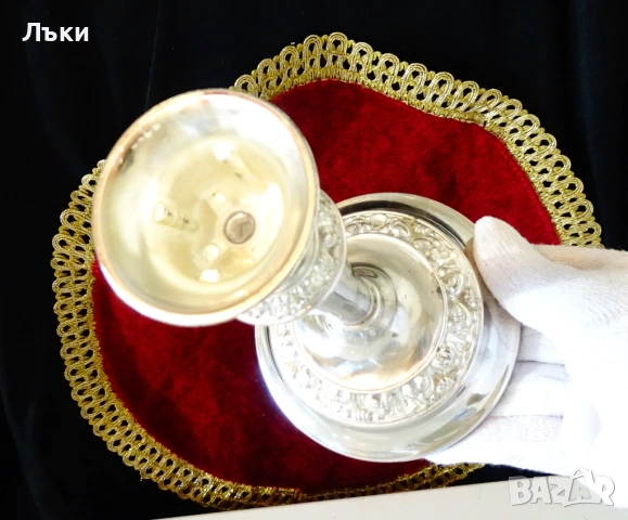 Посребрен свещник,релефни рози,Art Deco. , снимка 3 - Антикварни и старинни предмети - 53660052