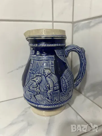 Винтидж керамична кана с кобалтово синя глазура внос Австрия, снимка 9 - Антикварни и старинни предмети - 48153658