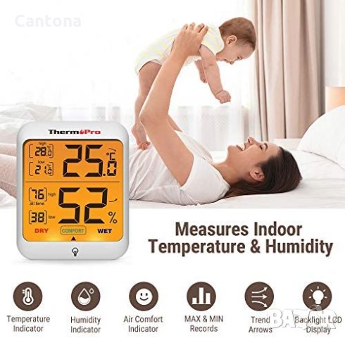 Термохигрометър ThermoPro TP-53 измерва температура /-20°C до 70°C/ и влажност /10% до 99%/, снимка 2 - Други - 33881220