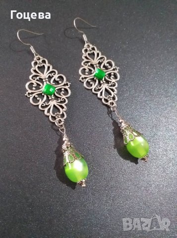 Прекрасен комплект бижута със смарагдово зелено с красиви орнаменти с цвят сребро , снимка 9 - Бижутерийни комплекти - 41496580