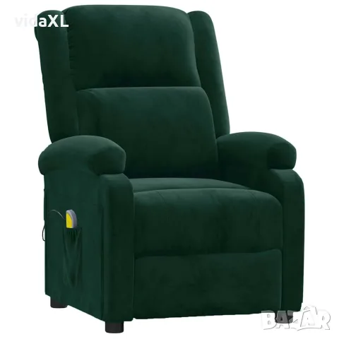 vidaXL Масажен стол, тъмнозелен, кадифе
