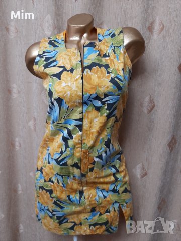 М Рокля с две лица в жълто с цветя и в оранжево &, снимка 3 - Рокли - 41303540