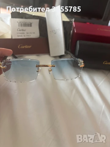 Cartier Black Acetate Glasses, Gold Decor & Blue Lens