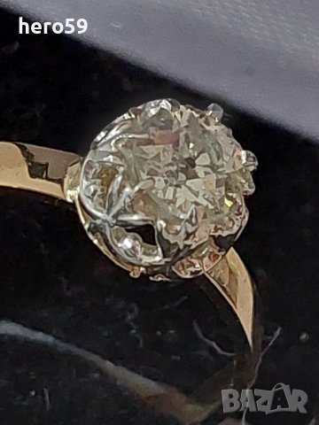 Антикварен Дамски златен 14к. пръстен с брилянт 0.65 карата, снимка 4 - Пръстени - 39762733