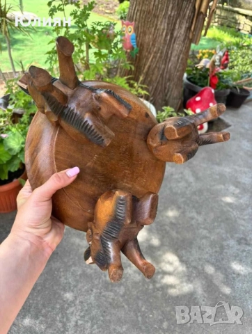 Купа от тиково дърво върху три слона, снимка 8 - Декорация за дома - 51571128