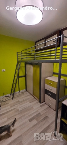 Двуетажно легло SVÄRTA надстройка за легло 90x200 см, сребристо+гардероб, снимка 4 - Спални и легла - 52670009