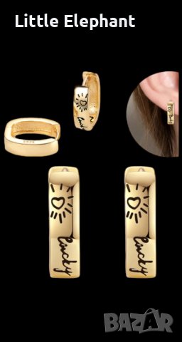 Дизайнерски модел сребърни обеци халки Пандора,колекция"Luck",Gold/нови, снимка 1