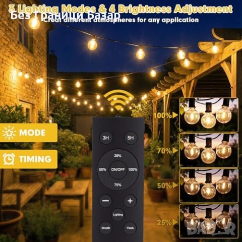 Нови Соларни лампички G40 14м дистанционно USB водоустойчиви за градина, снимка 3 - Соларни лампи - 53813723