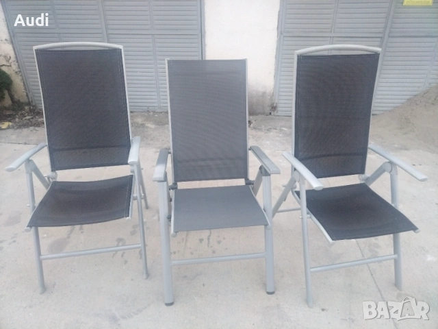 Комплект 3 броя луминиеви сгъваем стол-шезлонг с подлакътници за плаж, басейн, градина, вила, пикник