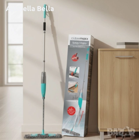 Спрей моп CLEANmaxx със сменяема кърпа и телескопична дръжка – чист под без кофа и без навеждане