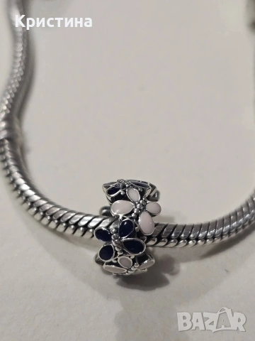 Красива сребърна гривна тип Пандора с 4 бр. талисмани, снимка 6 - Гривни - 53536333