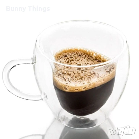 Стъклена двустенна прозрачна чаша с форма на сърце – 240 мл, снимка 5 - Чаши - 53416113