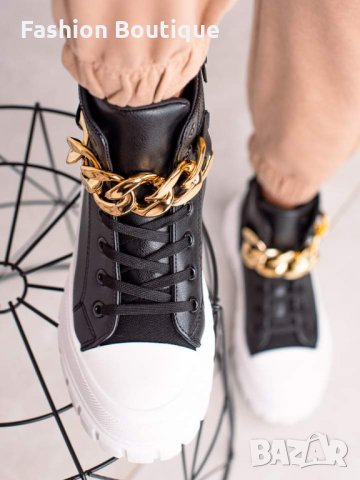 Дамски, кожени кецове в черно с бяла подметка 37/41, снимка 3 - Кецове - 35928061