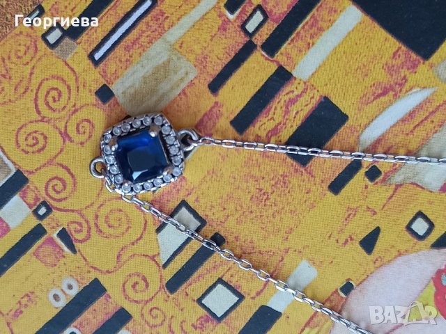 Тънка сребърна гривна със син камък, снимка 3 - Гривни - 41864349