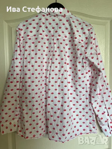 Нова уникална елегантна бяла  риза целувки устни  памучна , памук 100 % cotton , снимка 3 - Ризи - 49832818