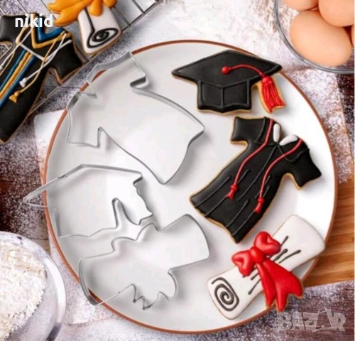 Шапка тога Абитуриент Диплома рамка падаща звезда метална форма резец сладки бисквитки фондан бал, снимка 3 - Форми - 50659696