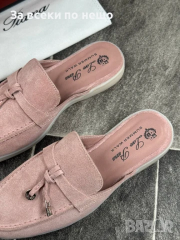 Loro Piana Дамски Затворени Чехли Естествен Велур Цвят Пепел От Рози Лоро Пиана Код E638, снимка 3 - Чехли - 51002398