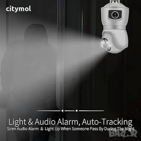 Двойна PTZ WiFi камера, Dual Lens 5 Mpx, Full HD, SD слот, LED лампа, 360°, нощно виждане, снимка 8 - IP камери - 47343134