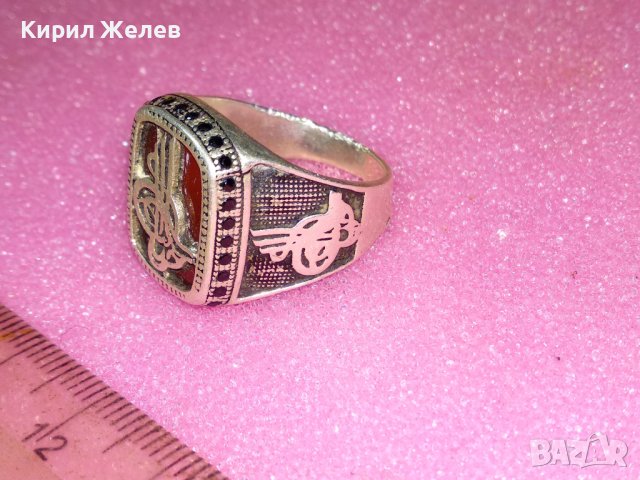 СКЪПОЦЕНЕН ТУРСКИ АРИСТОКРАТИЧЕН СРЕБЪРЕН ПРЪСТЕН СРЕБО 925 с ШЛИФОВАН КАРНЕОЛ СУЛТАНСКА ТУГРА 41968, снимка 6 - Пръстени - 44390755