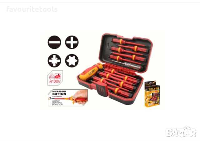 TOLSEN Industrial Комплект отвертки изолирани 1000 V, VDE и GS сертификати, 13 части, CrV стомана , снимка 12 - Отвертки - 37970990