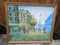Стара картина,Париж,български художник,масло на платно , снимка 4