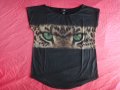Черна тениска Mango с тигър, блуза с леопард, снимка 1 - Тениски - 41826229