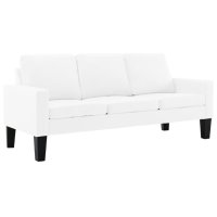 Комплект мека мебел, 3 части, бял, изкуствена кожа, снимка 2 - Дивани и мека мебел - 40304925