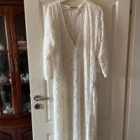Фабрично плетиво плажна бяла  памук дантелена наметка плажна дълга риза кафтан плажна дълга рокля, снимка 7 - Рокли - 41610373
