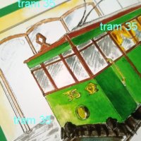 Рисунка графика Зелен трамвай, снимка 2 - Картини - 42216785