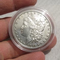 Рядък  сребърен американски долар, морган долар, MORGAN DOLLAR, ONE  DOLLAR - 1881 г., снимка 5 - Нумизматика и бонистика - 35483309
