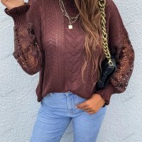 Дамски едноцветен шикозен пуловер с отворени шевове, 2цвята - 023, снимка 11 - Блузи с дълъг ръкав и пуловери - 40052302