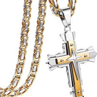 Колие с кръст с цвят златисто и металик, снимка 1 - Колиета, медальони, синджири - 40835161