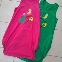 Памучни роклички в зелено и циклама , снимка 1 - Рокли - 41418505
