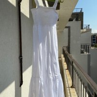 Нова дълга елегантна бяла рокля one size размер волани ластична горна част 100% памук памучна рокля , снимка 6 - Рокли - 42055857