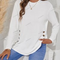 Дамска едноцветна ежедневна блуза с копчета и падащо рамо, 2цвята - 023, снимка 13 - Блузи с дълъг ръкав и пуловери - 42400236
