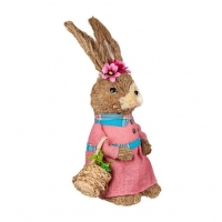 Великденска декоративна фигура, Зайче с розова рокля и кошница, снимка 2 - Декорация за дома - 36035058