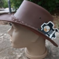 Естествена Кожена каубойска шапка Кафява, снимка 7 - Шапки - 41861989