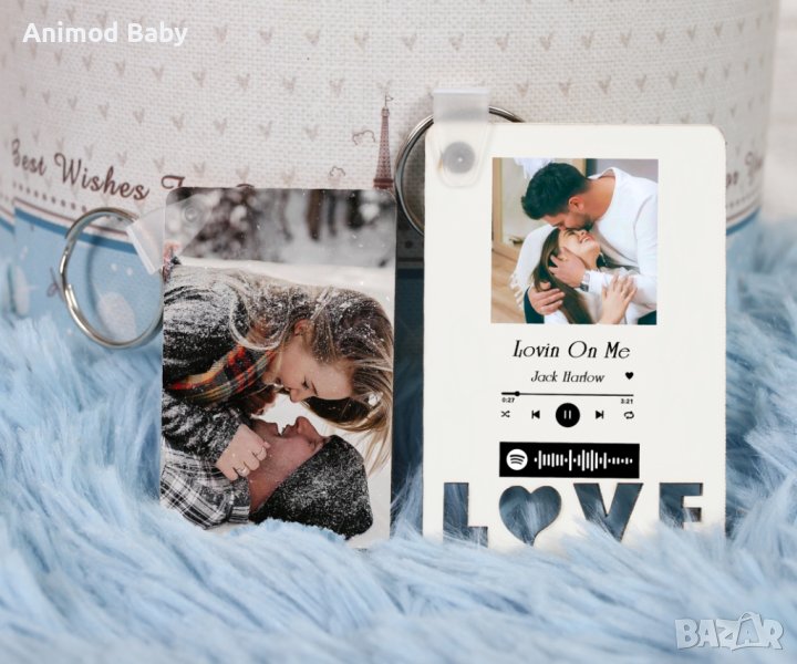 Персонализиран ключодържател Spotify двустранен MDF със снимка надпис, снимка 1
