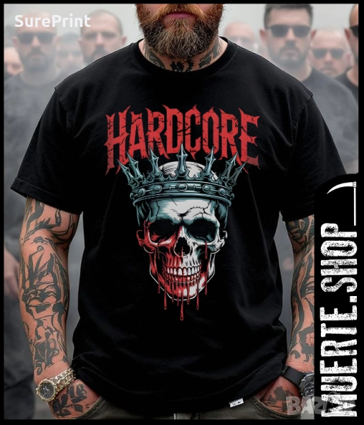 Черна тениска с щампа HARDCORE SKULL, снимка 1