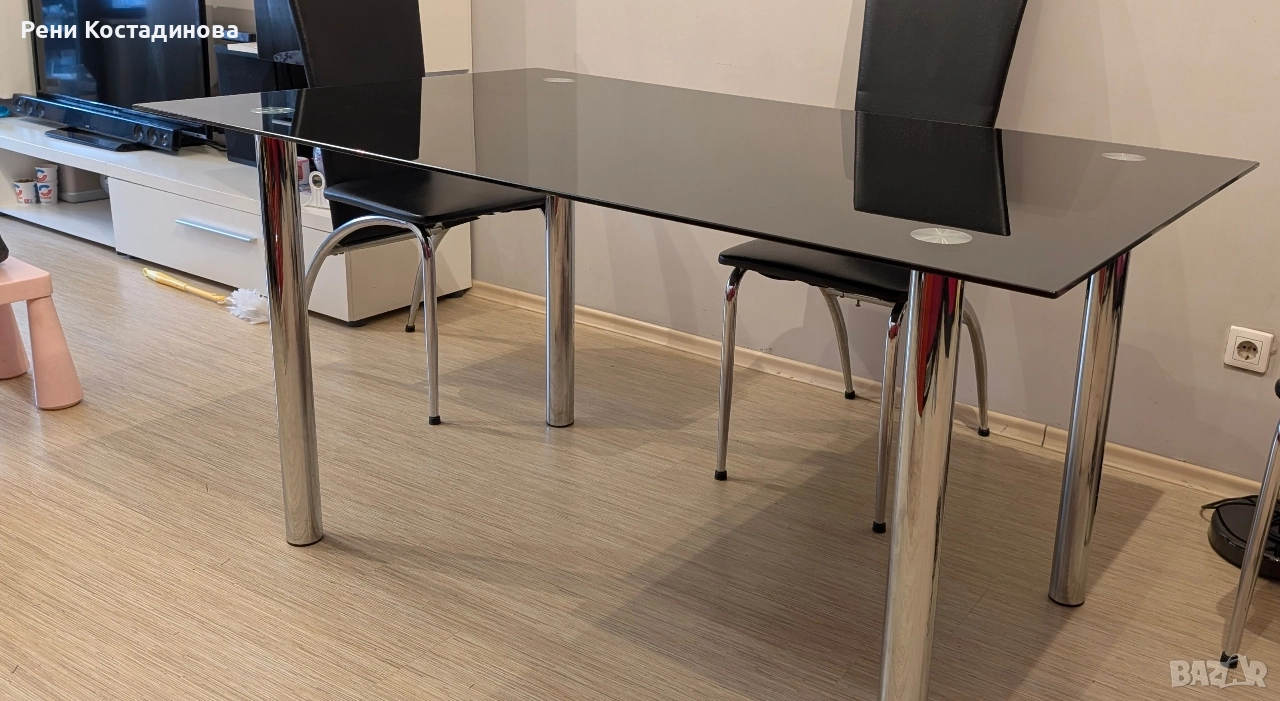 Трапезна стъклена маса с черно закалено стъкло , снимка 1