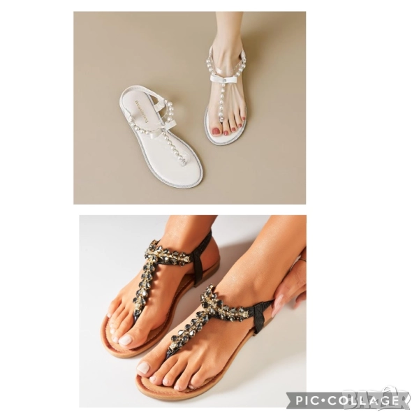Сандали с камъни и перли, 38 номер, Нови, снимка 1