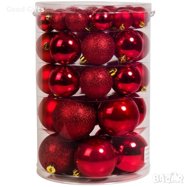 44 броя Комплект Коледни топки в три размера, Червени, снимка 1