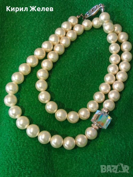 СКЪПОЦЕННО ПЕРЛЕНО КОЛИЕ КУЛТИВИРАНИ ПЕРЛИ с ЮВЕЛИРНО ФАСЕТИРАН ПЛАНИНСКИ КРИСТАЛ 34775, снимка 1