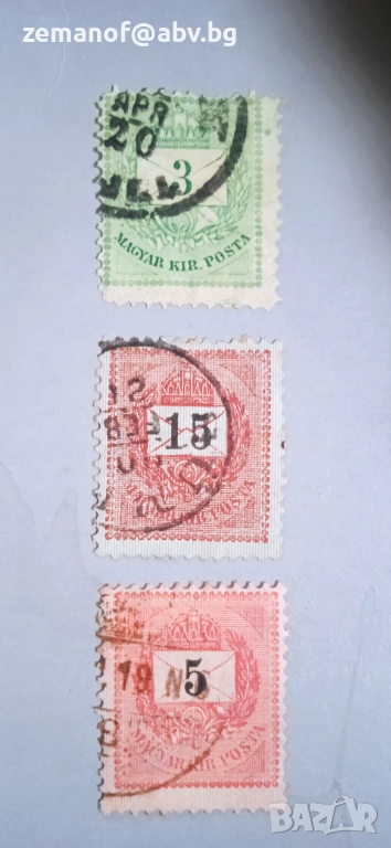 Три марки Унгария 1888 г, снимка 1